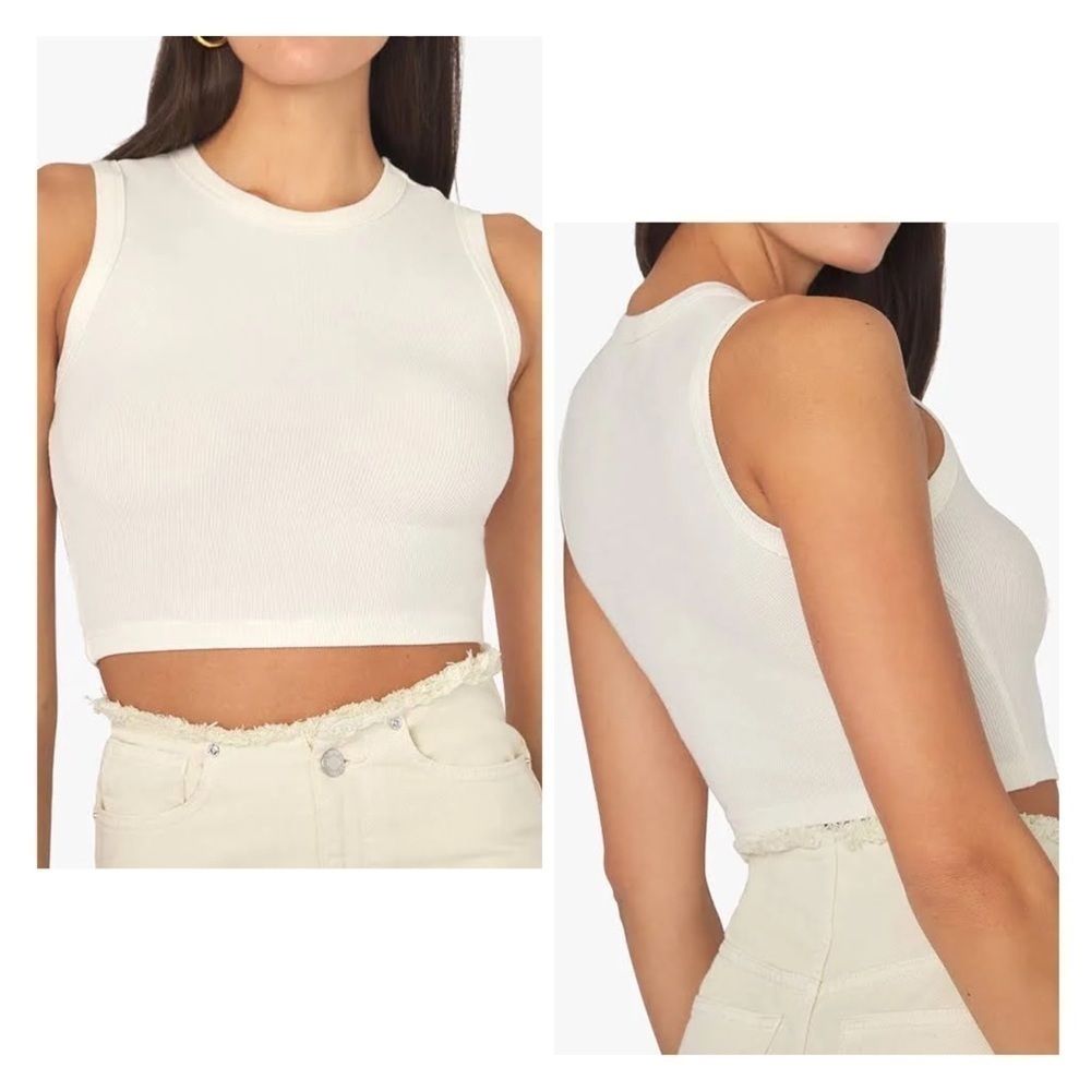 NWT Revolve WeWoreWhat Ribbed Knit Muscle Tank Cropped Top in Ivory Size XL